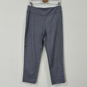 ZAC & RACHEL Pants 10 Blue White Geometric Stretch Ankle Side Slit Pull On